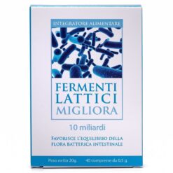 Confezione di Fermenti Lattici Migliora Fitosofia, integratore probiotico 10 miliardi multiceppo, 40 compresse insapori.
