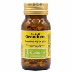 Perle di Olio di Enotera Fitosofia, integratore di GLA (Omega-6) con Vitamina E, 50 perle in flacone di vetro scuro.