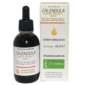 Confezione e flacone di Tintura madre di Calendula Officinalis Fitosofia, estratto idroalcolico da fiori freschi, 50ml.