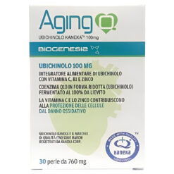 Confezione dell'integratore alimentare AgingQ con Ubichinolo Kaneka 100mg (Coenzima Q10 in forma ridotta)