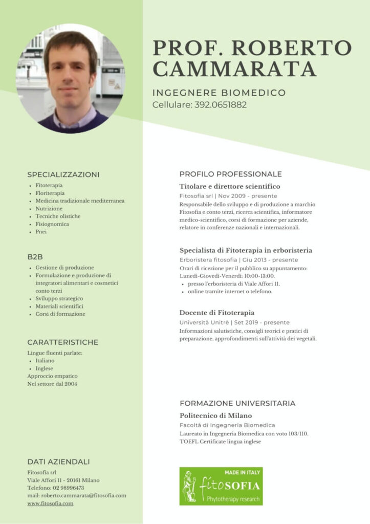 Prof. Roberto Cammarata Ingegnere Biochimico - Responsabile e titolare Erboristeria Fitosofia