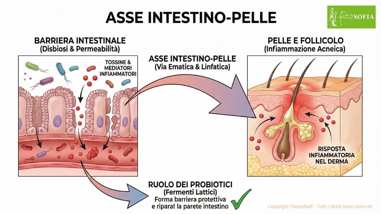 Meccanismo asse intestino-pelle, disbiosi, infiammazione e acne
